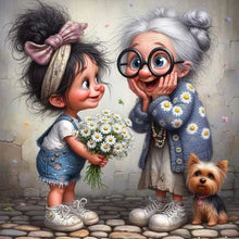 Load image into Gallery viewer, Diamond Painting - Full Round - Girl and grandma giving flowers (40*40CM)
