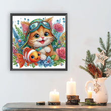 Load image into Gallery viewer, Diamond Painting - Partial Special Shaped - Cat and fish (30*30CM)
