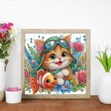 Load image into Gallery viewer, Diamond Painting - Partial Special Shaped - Cat and fish (30*30CM)
