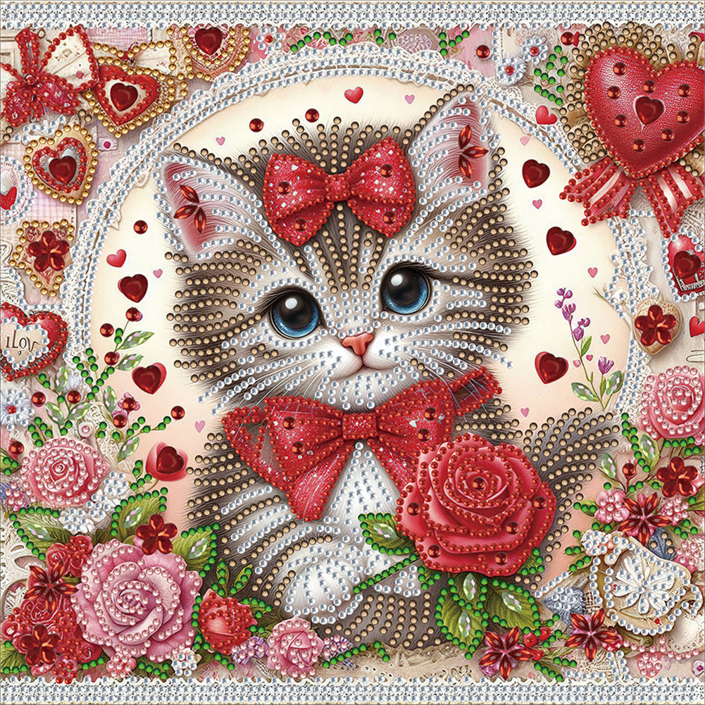 Diamond Painting - Partial Special Shaped - Cat and flowers (30*30CM)