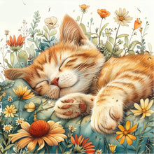 Load image into Gallery viewer, Diamond Painting - Full Round - Flower bush orange cat (40*40CM)
