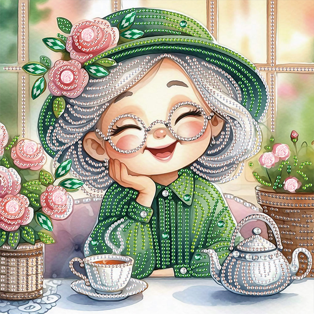 Diamond Painting - Partial Special Shaped - Cute grandma (30*30CM)