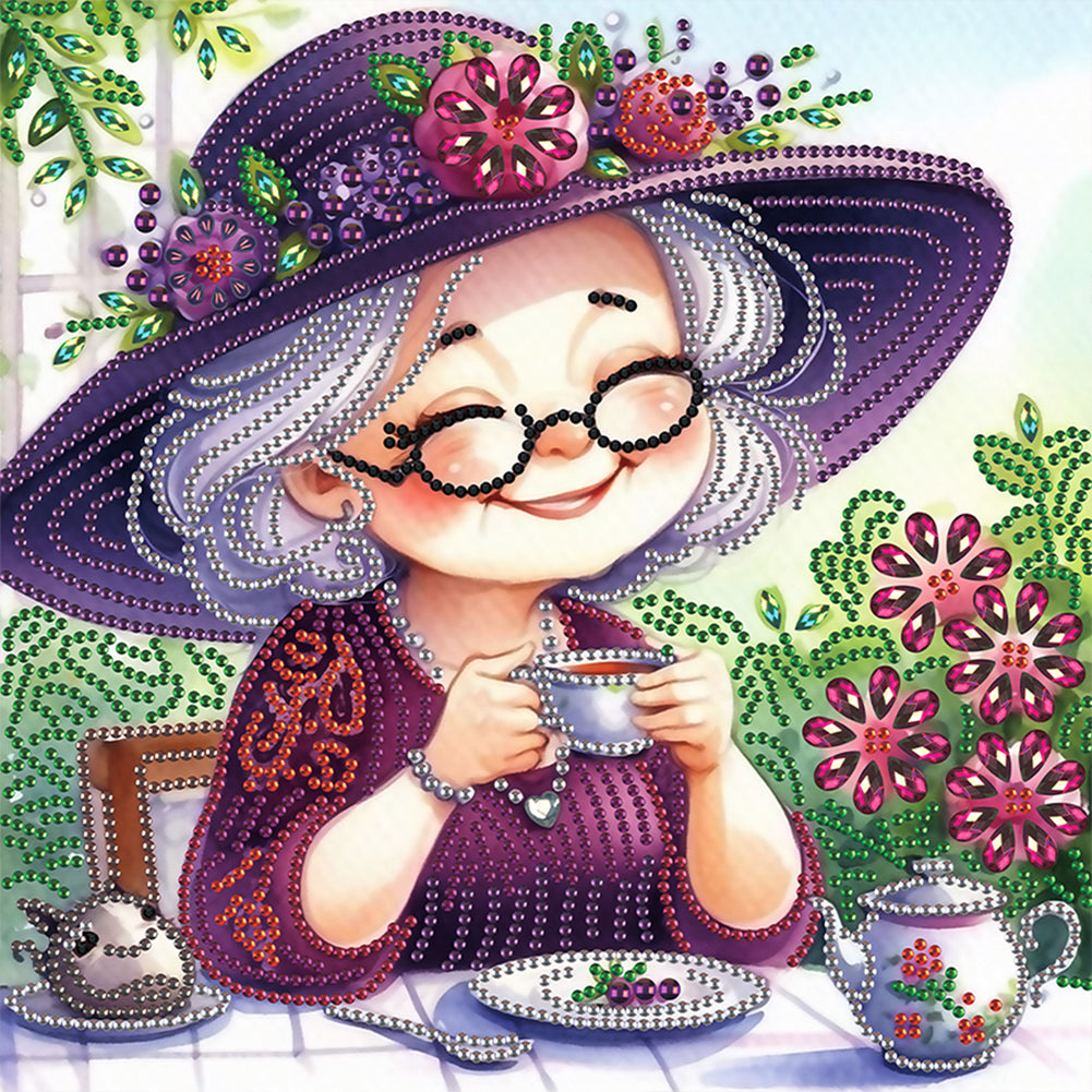 Diamond Painting - Partial Special Shaped - Cute grandma (30*30CM)