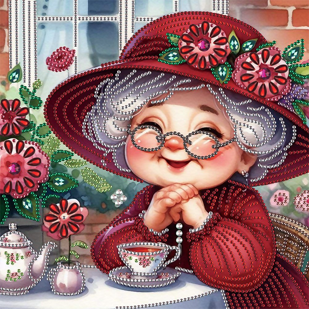 Diamond Painting - Partial Special Shaped - Cute grandma (30*30CM)