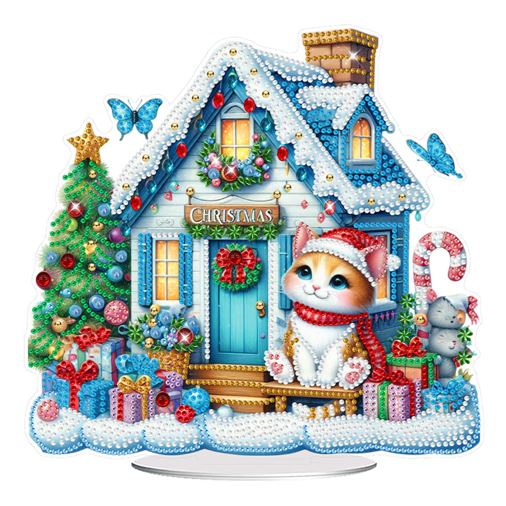 Acrylic Special Shaped Cartoon Christmas House Desktop Diamond Art Kits for Home