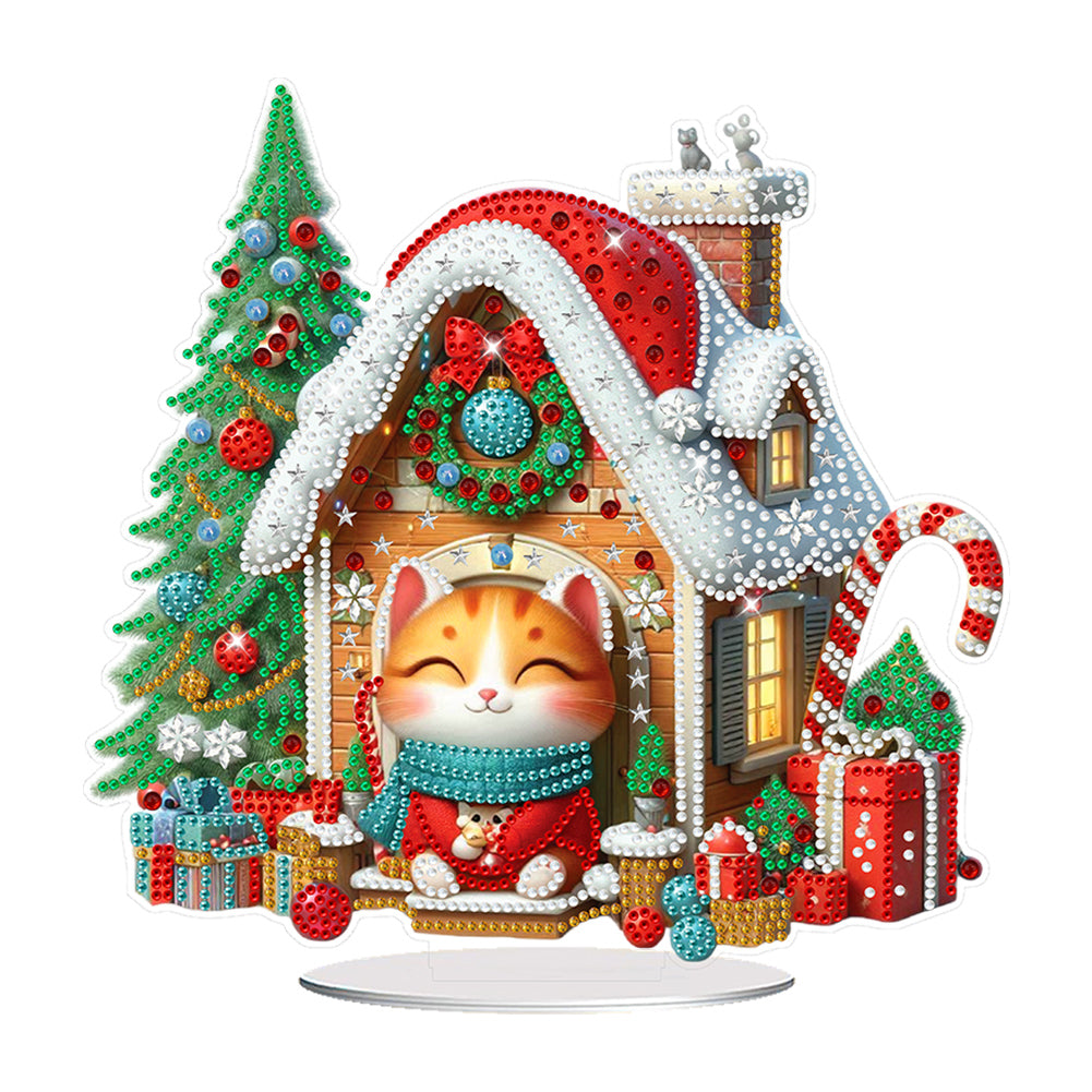 Acrylic Special Shaped Cartoon Christmas House Desktop Diamond Art Kits for Home