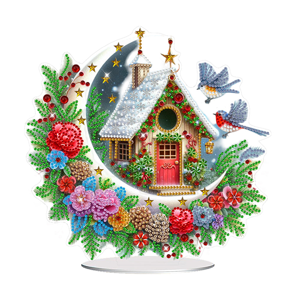 Acrylic Special Shaped Cartoon Christmas House Desktop Diamond Art Kits for Home