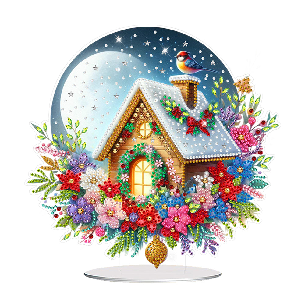 Acrylic Special Shaped Cartoon Christmas House Desktop Diamond Art Kits for Home