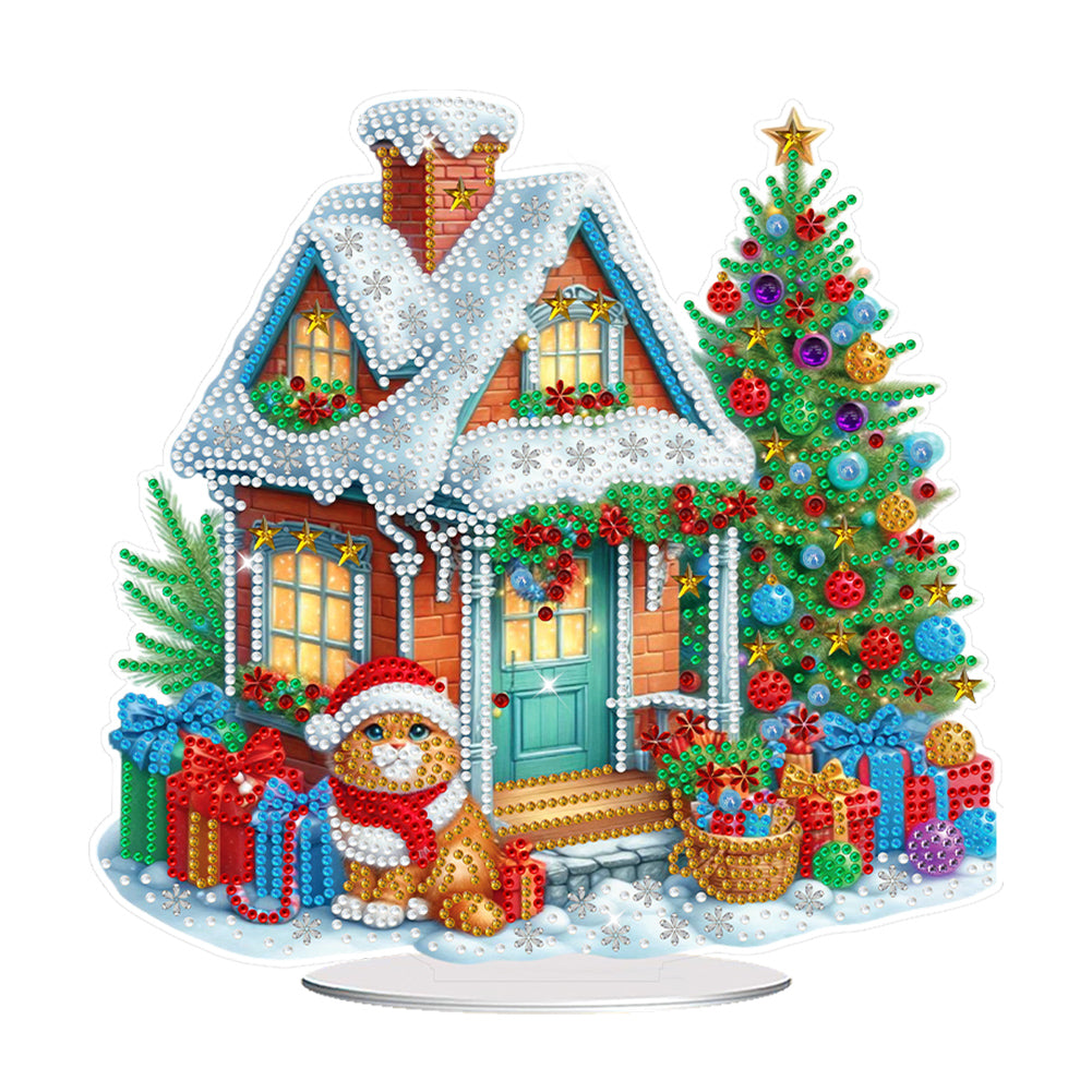 Acrylic Special Shaped Cartoon Christmas House Desktop Diamond Art Kits for Home