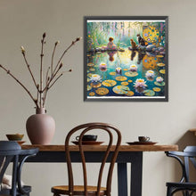 Load image into Gallery viewer, Diamond Painting - Full Round - Lotus pond girl and kitten (40*40CM)
