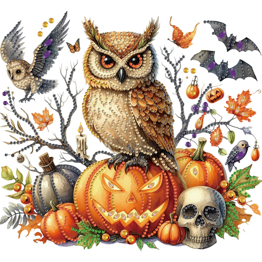 Diamond Painting - Partial Special Shaped - Owl and Pumpkin (30*30CM)