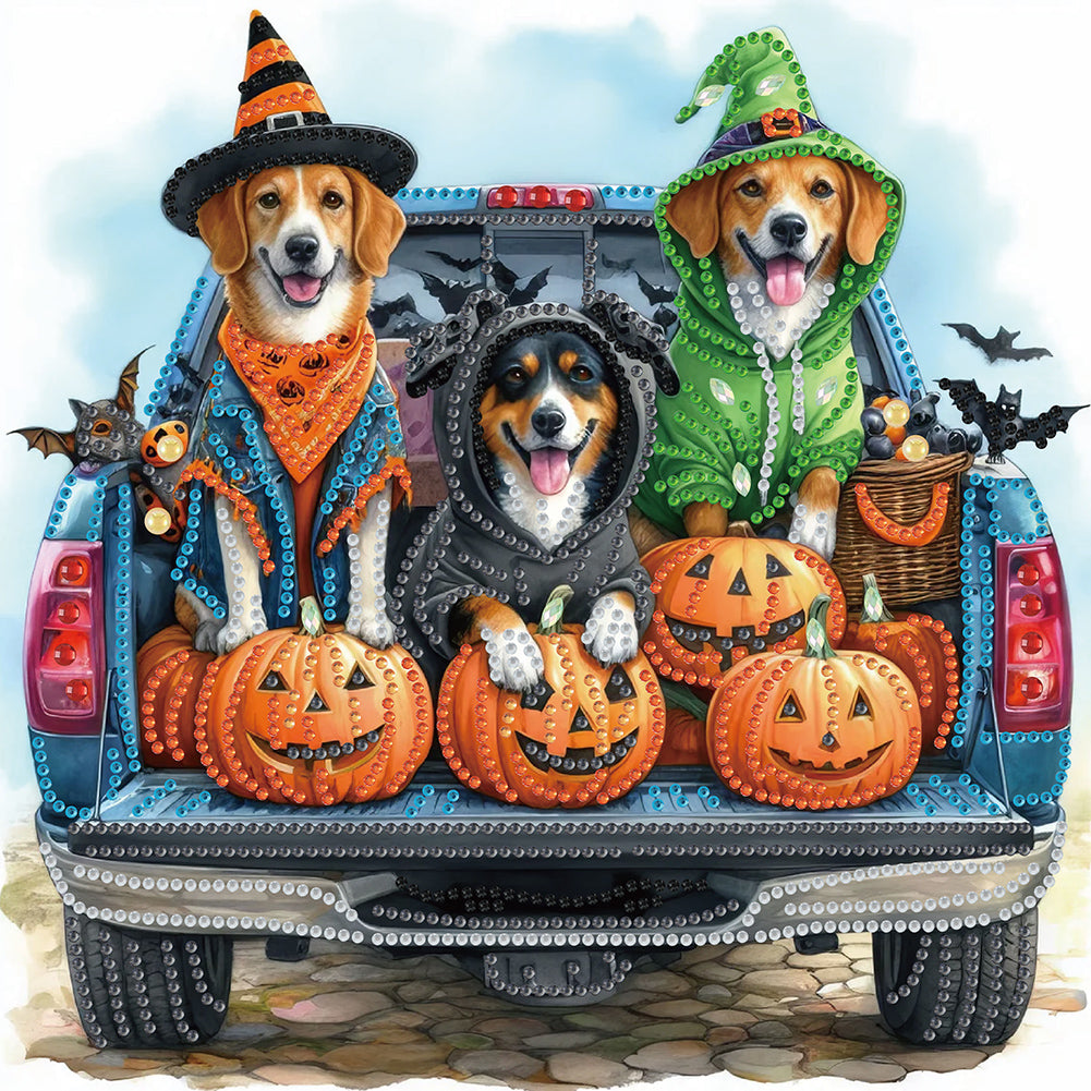 Diamond Painting - Partial Special Shaped - Halloween dogs (30*30CM)