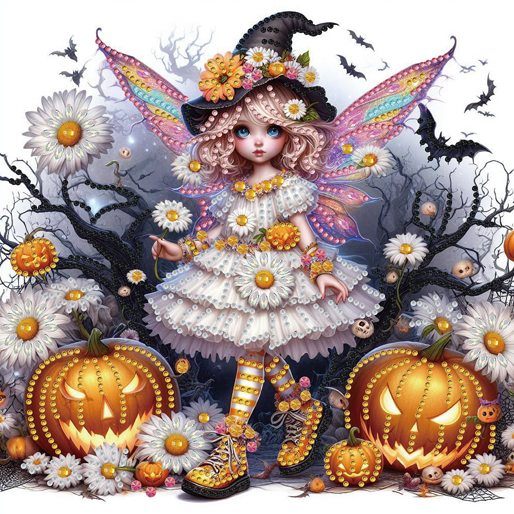 Diamond Painting - Partial Special Shaped - Girl and pumpkin (30*30CM)