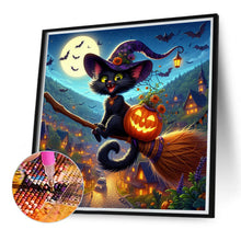 Load image into Gallery viewer, Diamond Painting - Full Round - Witch cat riding a broomstick (40*40CM)
