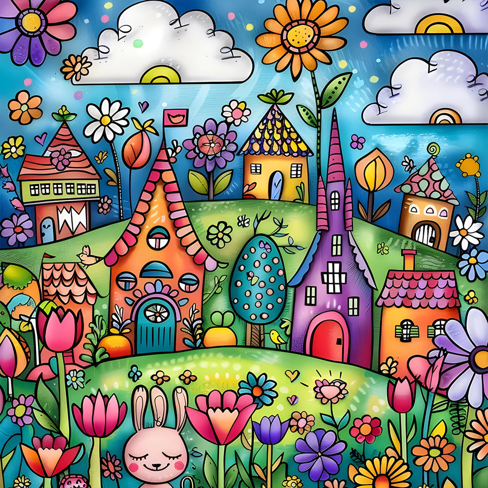 Diamond Painting - Full Round - Cartoon flower house (30*30CM)