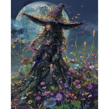 Load image into Gallery viewer, AB Diamond Painting - Full Round - Witch in flowers under the moon (40*50CM)
