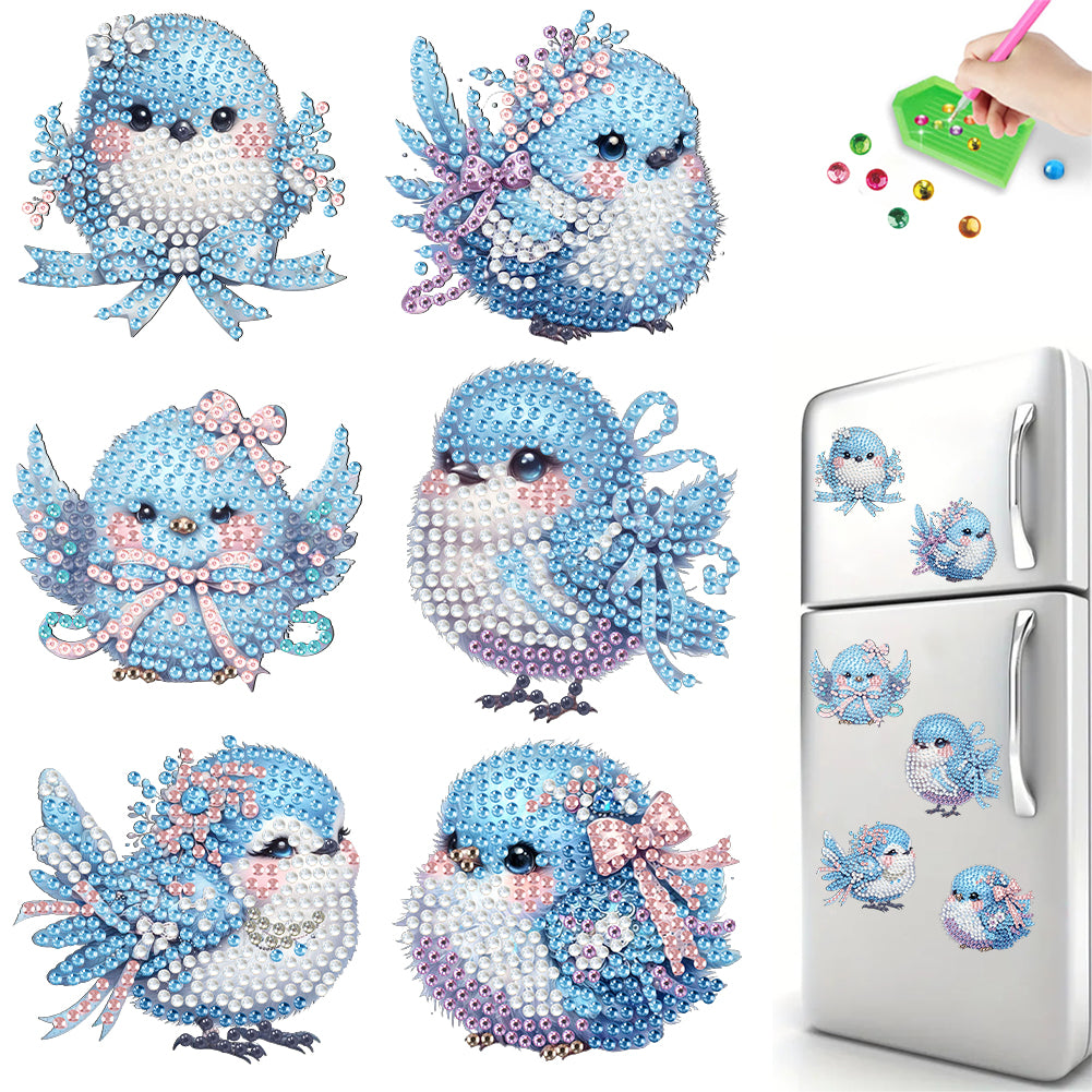 6Pcs Diamond Painting Refrigerator Magnets Diamond Art Kits (Blue Bird Baby)