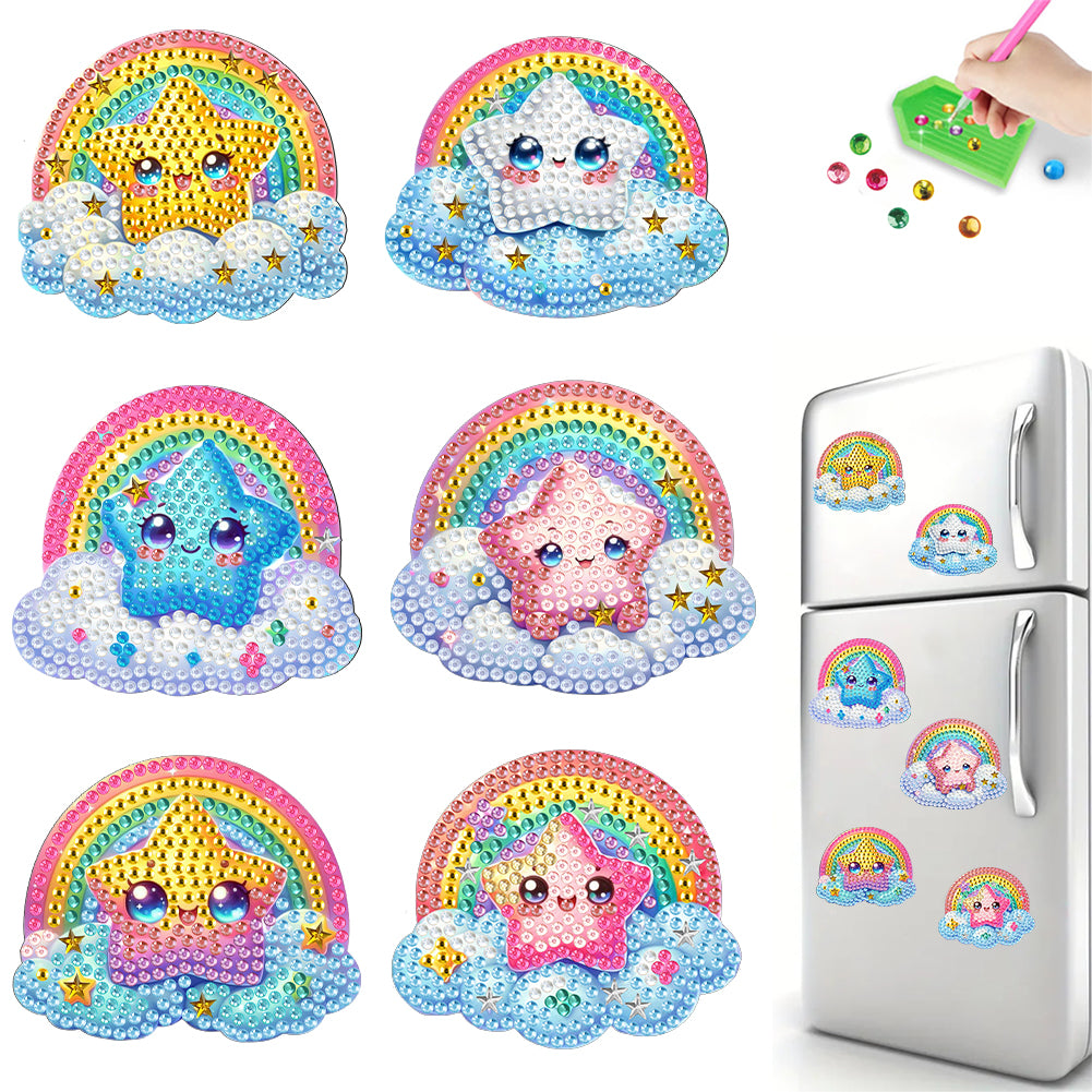 6Pcs Diamond Painting Refrigerator Magnets Diamond Art Kits (Rainbow Star)