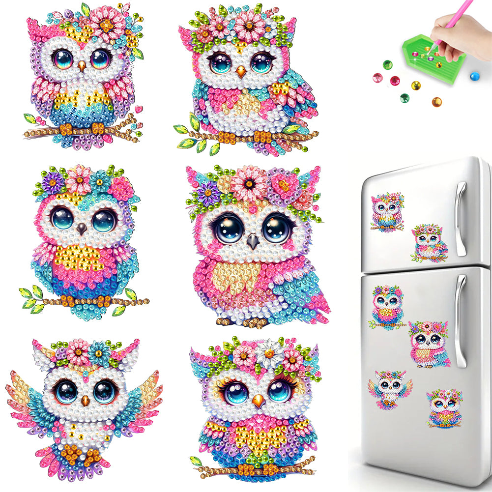 6Pcs Diamond Painting Refrigerator Magnets Diamond Art Kits (Colorful Owl)