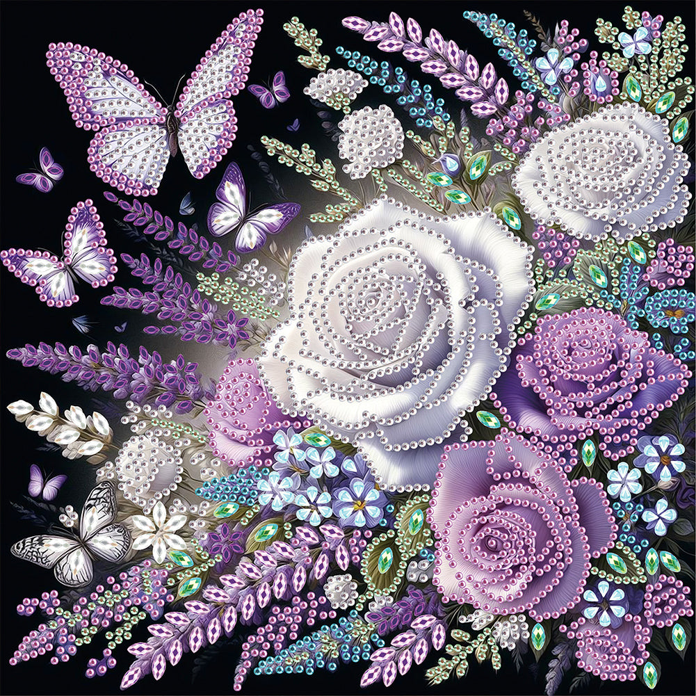 Diamond Painting - Partial Special Shaped - Rose Butterfly (30*30CM)