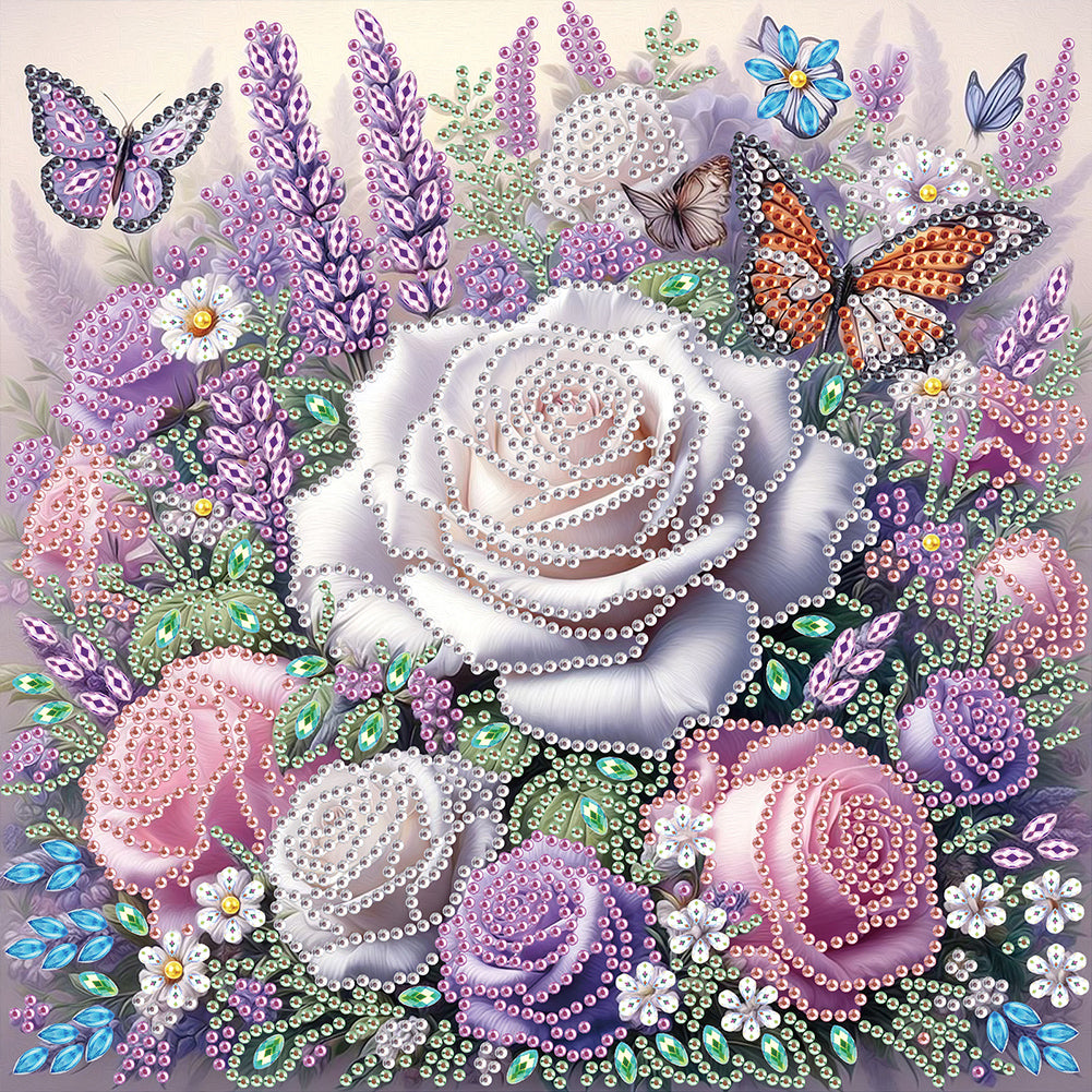 Diamond Painting - Partial Special Shaped - Rose Butterfly (30*30CM)