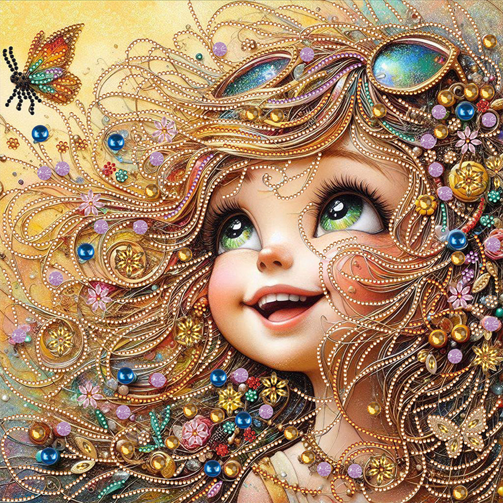 Diamond Painting - Partial Special Shaped - Cheerful Girl (40*40CM)