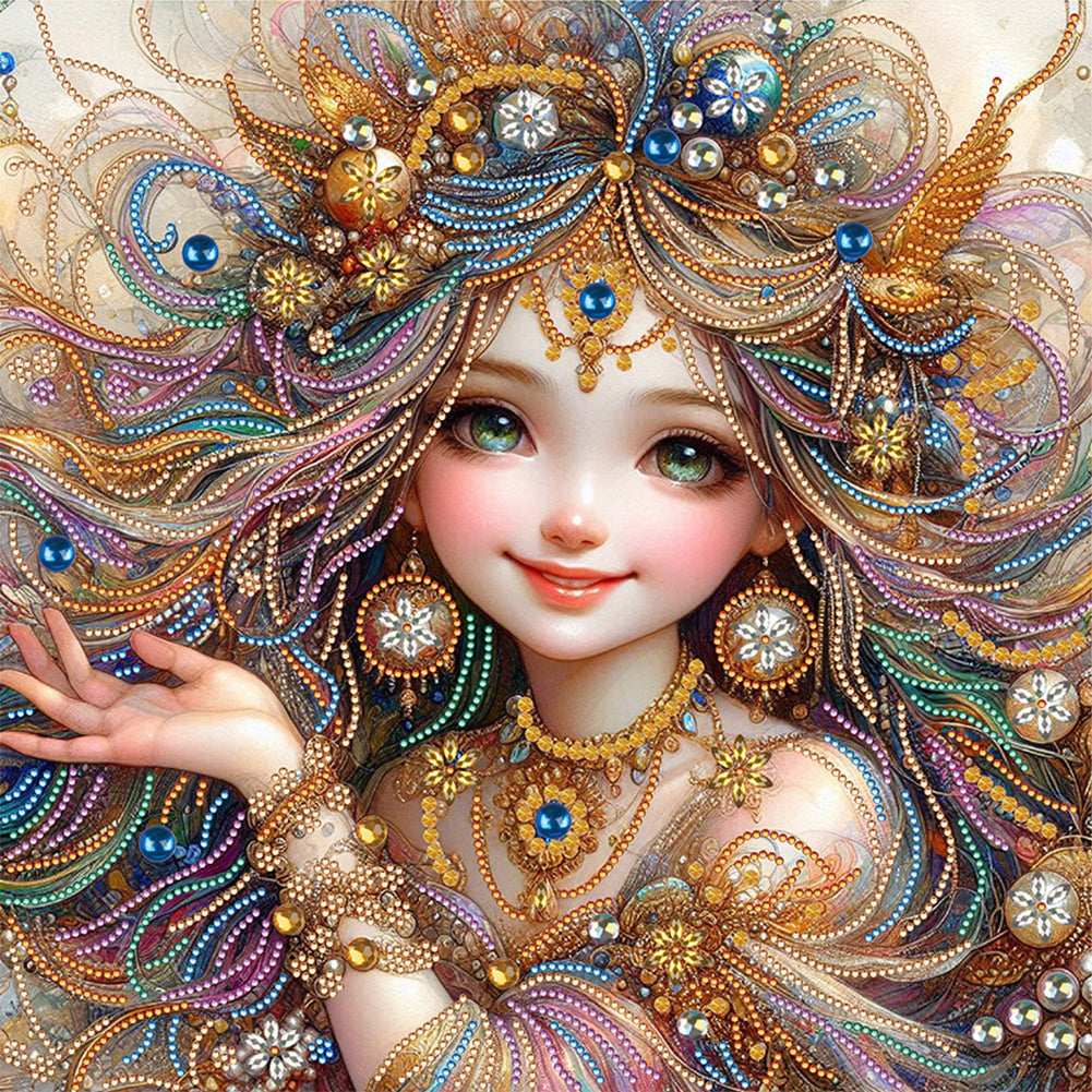 Diamond Painting - Partial Special Shaped - Cheerful Girl (40*40CM)