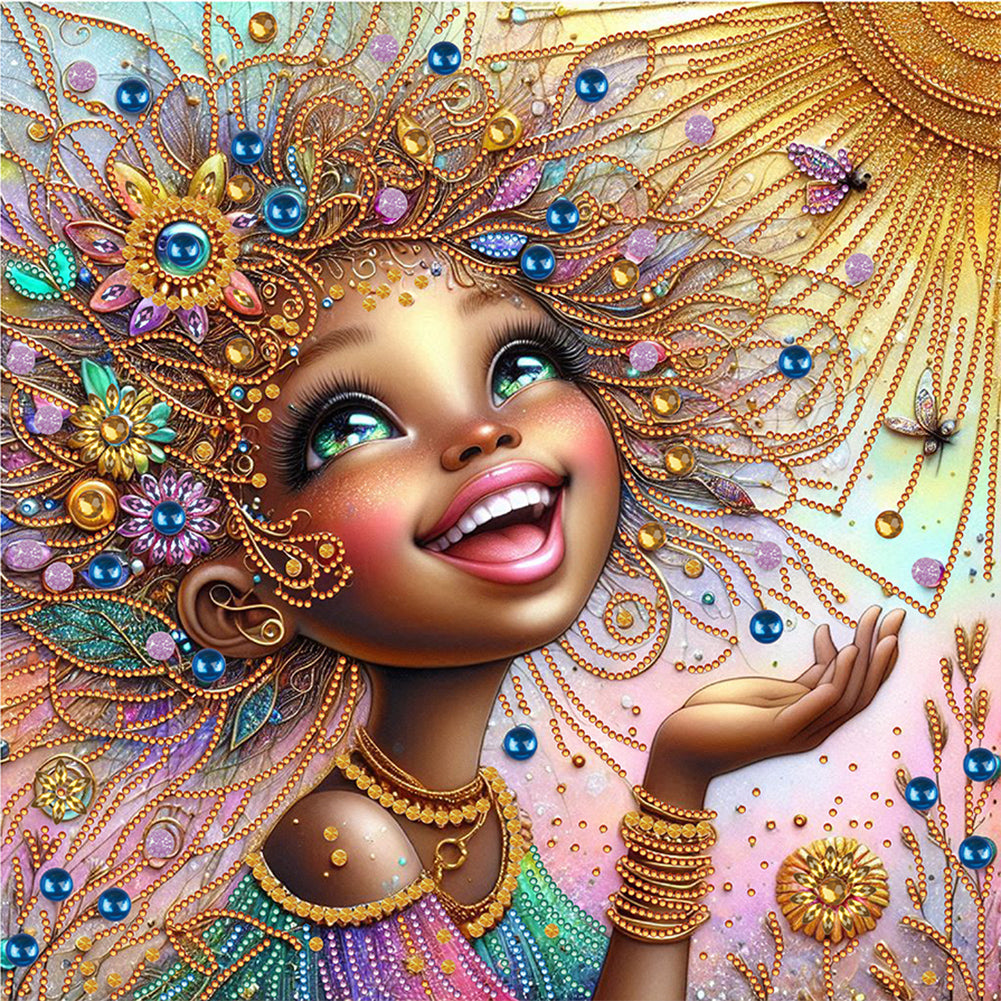 Diamond Painting - Partial Special Shaped - Cheerful Girl (40*40CM)