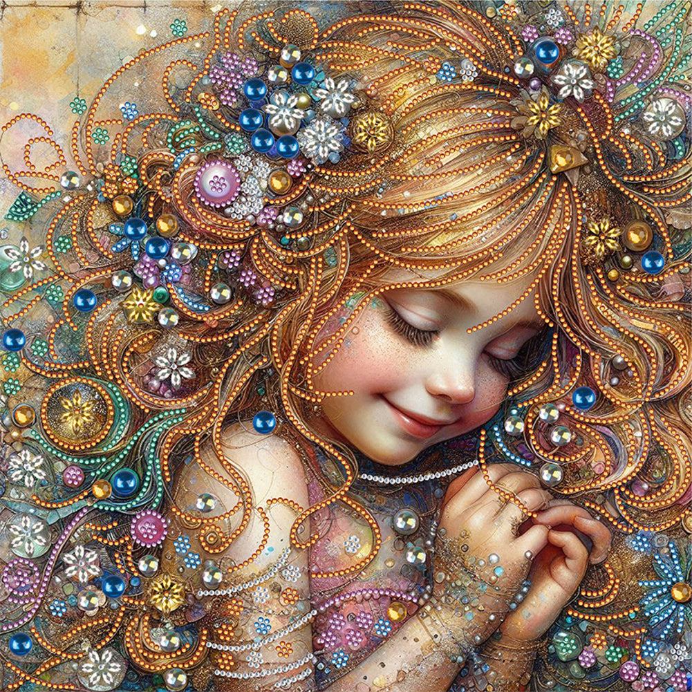 Diamond Painting - Partial Special Shaped - Cheerful Girl (40*40CM)