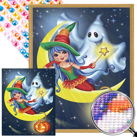 AB Diamond Painting - Full Round - Witch and Little Ghost (40*50CM)