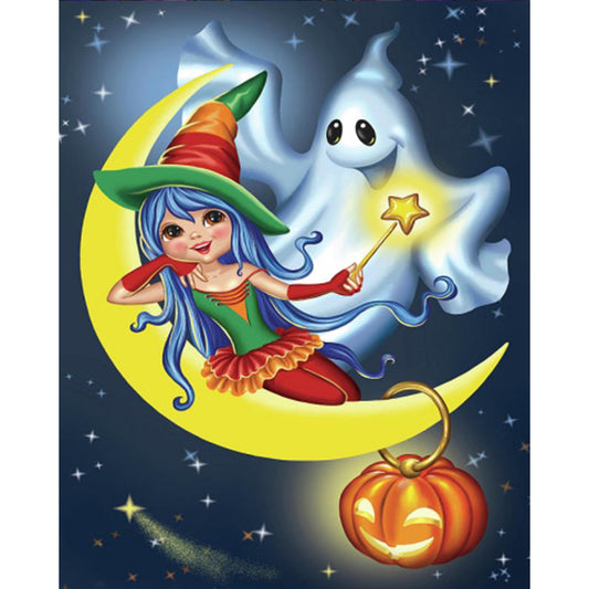 AB Diamond Painting - Full Round - Witch and Little Ghost (40*50CM)