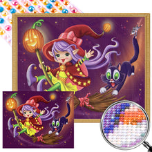 Load image into Gallery viewer, AB Diamond Painting - Full Round - Black Cat and Little Witch (50*40CM)
