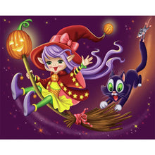 Load image into Gallery viewer, AB Diamond Painting - Full Round - Black Cat and Little Witch (50*40CM)
