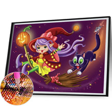 Load image into Gallery viewer, AB Diamond Painting - Full Round - Black Cat and Little Witch (50*40CM)
