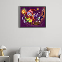 Load image into Gallery viewer, AB Diamond Painting - Full Round - Black Cat and Little Witch (50*40CM)
