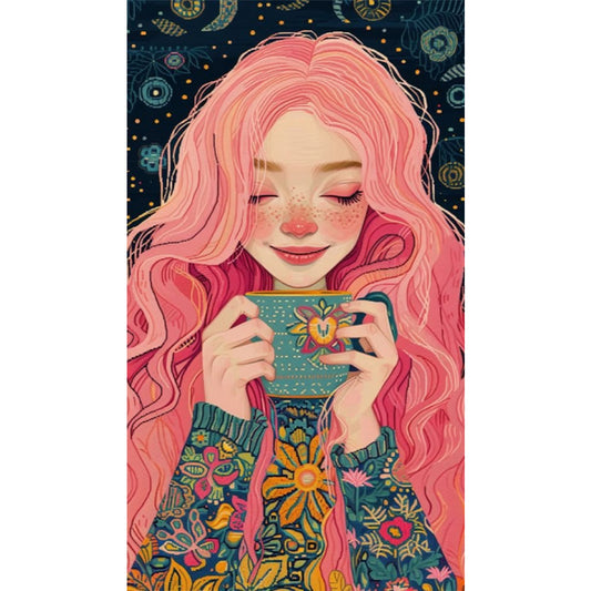 AB Diamond Painting - Full Round - Pink Hair Girl (40*70CM)