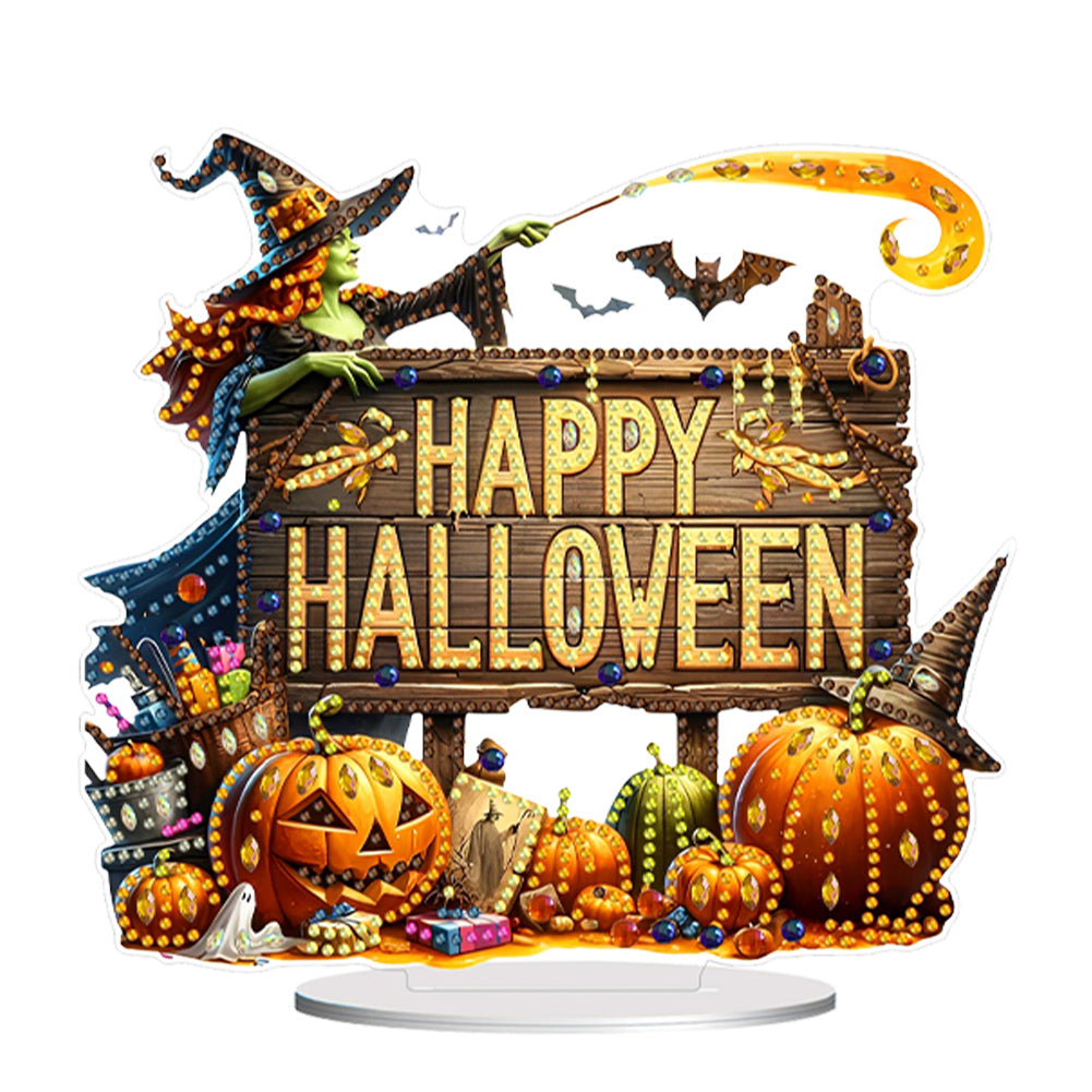 Acrylic Halloween Pumpkin Witch Diamond Painting Desktop Ornaments Kit for Home