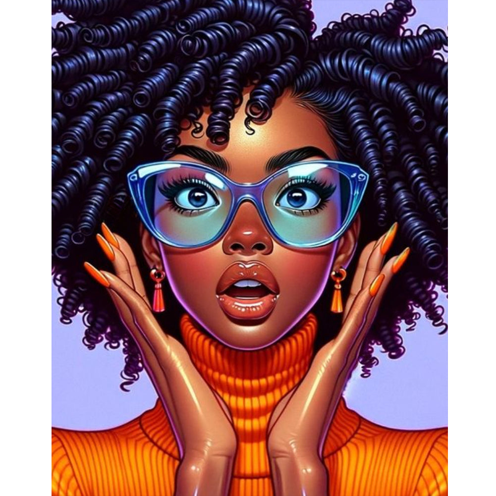 Diamond Painting - Full Round - Woman with blue glasses (40*50CM)