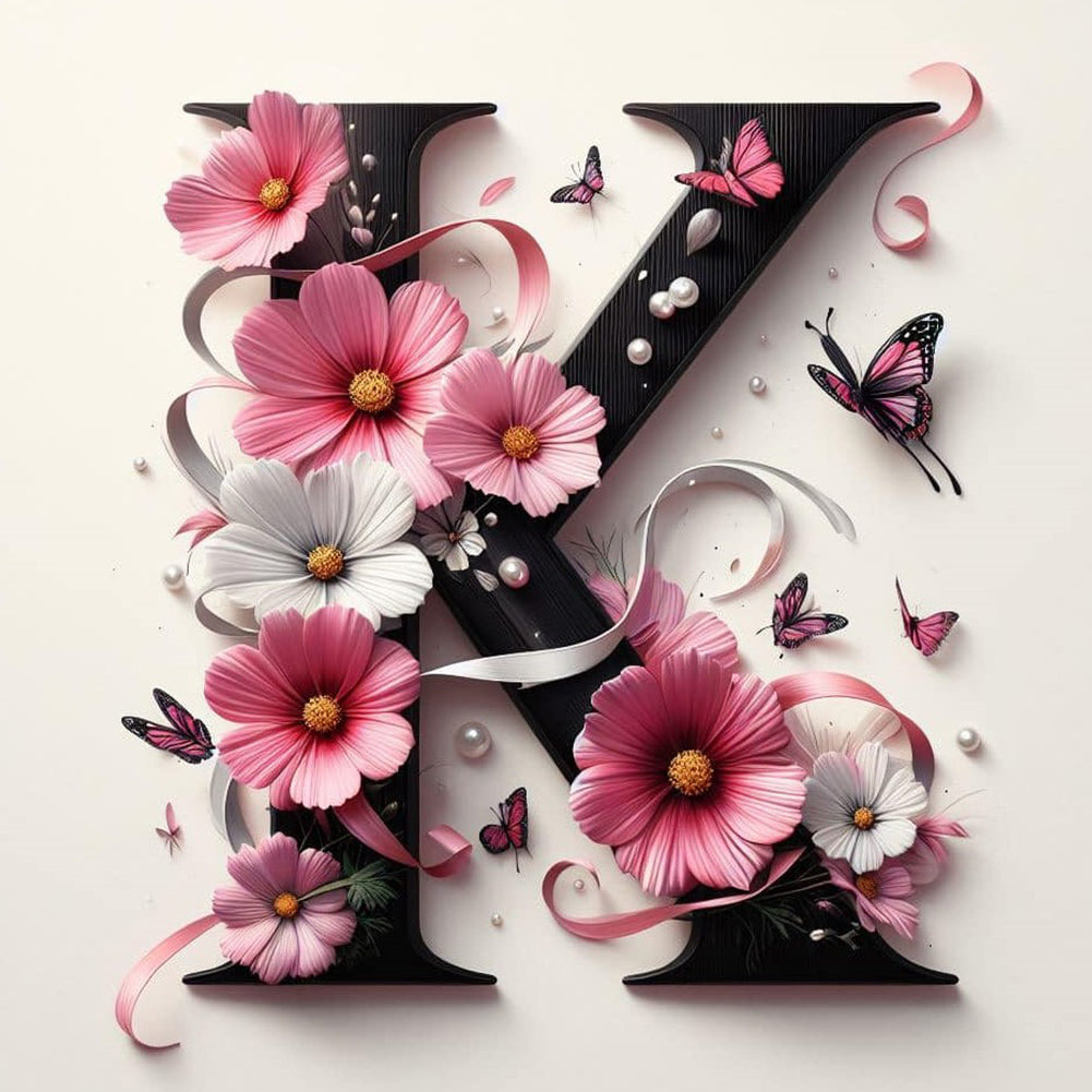 Diamond Painting - Full Round - Daisy butterfly letter K (40*40CM)