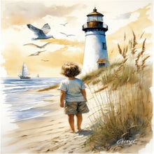 Load image into Gallery viewer, Diamond Painting - Full Square - Children in front of the lighthouse (30*40CM)
