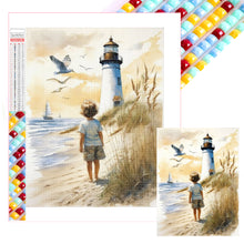 Load image into Gallery viewer, Diamond Painting - Full Square - Children in front of the lighthouse (30*40CM)
