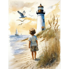 Load image into Gallery viewer, Diamond Painting - Full Square - Children in front of the lighthouse (30*40CM)
