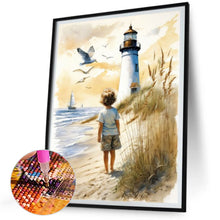 Load image into Gallery viewer, Diamond Painting - Full Square - Children in front of the lighthouse (30*40CM)
