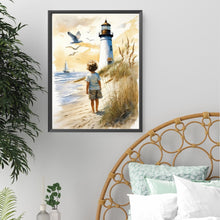 Load image into Gallery viewer, Diamond Painting - Full Square - Children in front of the lighthouse (30*40CM)
