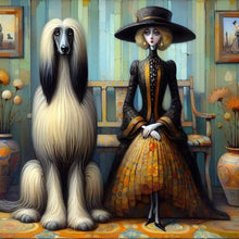 Load image into Gallery viewer, Diamond Painting - Full Round - Afghan hound and lady (40*40CM)
