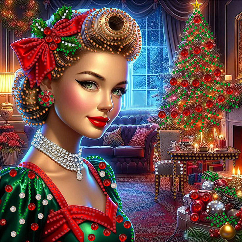 Diamond Painting - Partial Special Shaped - Christmas Lady (30*30CM)