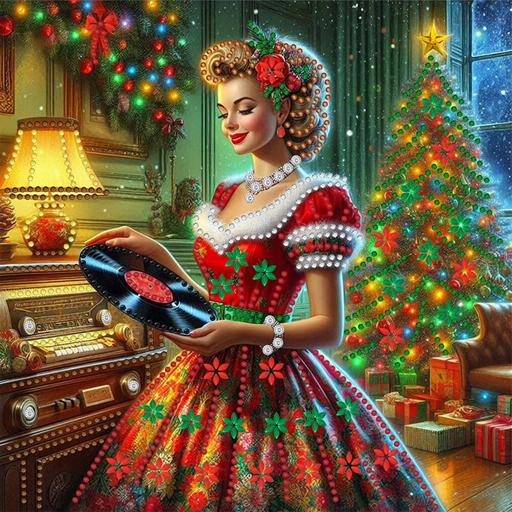 Diamond Painting - Partial Special Shaped - Christmas Lady (30*30CM)