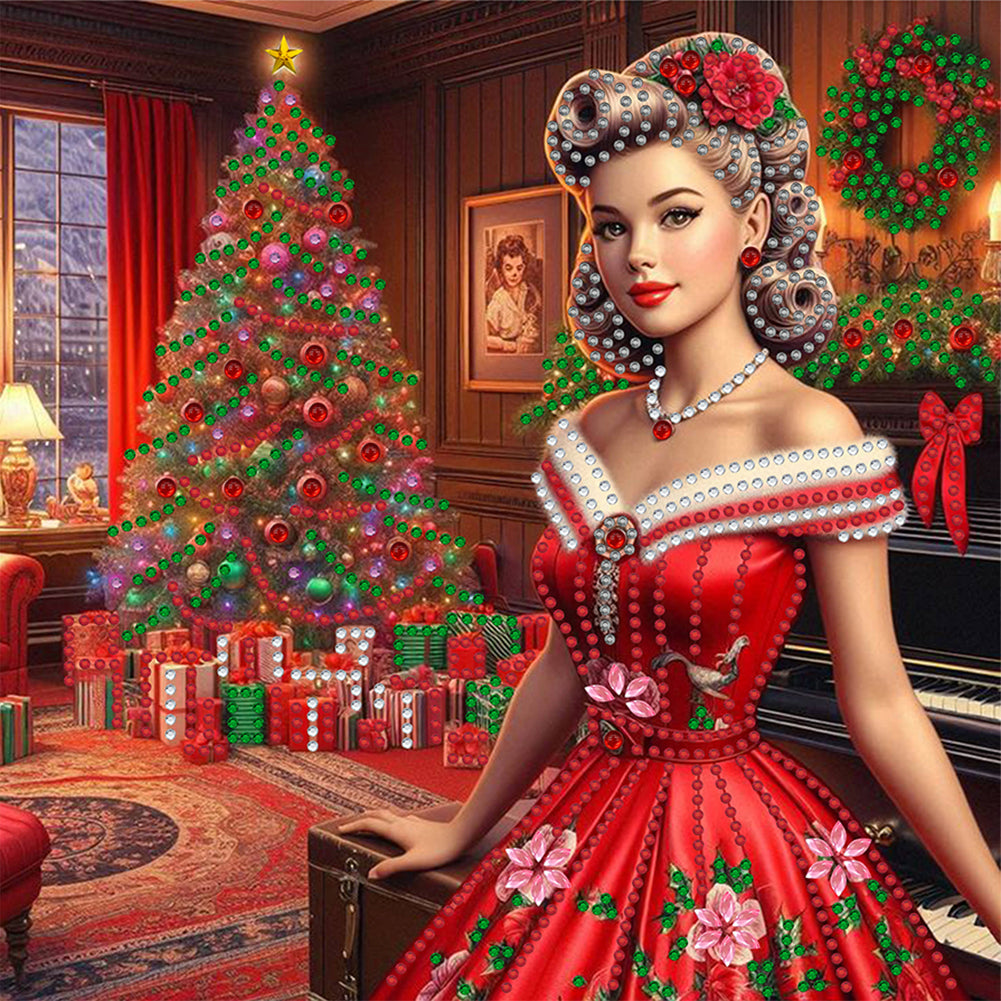 Diamond Painting - Partial Special Shaped - Christmas Lady (30*30CM)
