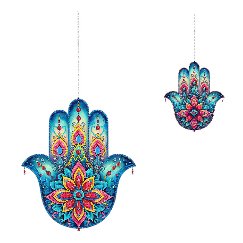Acrylic Lotus Palm 5D DIY Diamond Painting Dots Pendant for Garden Window Decor