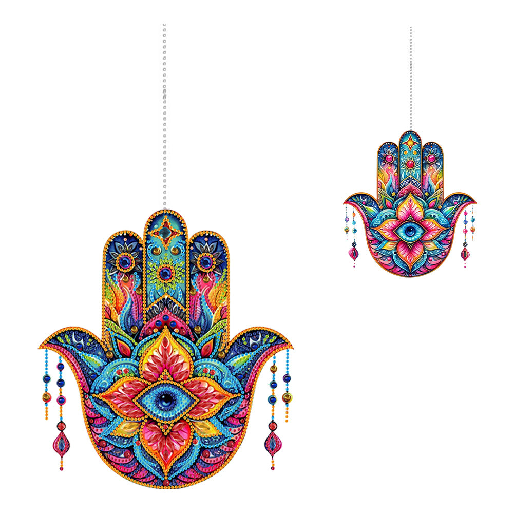 Acrylic Lotus Palm 5D DIY Diamond Painting Dots Pendant for Garden Window Decor